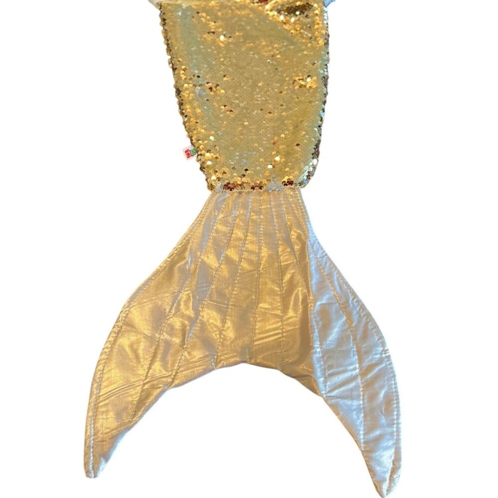 DEI Mermaid Tail Christmas‎ Stocking Sequined Gold & White Plush